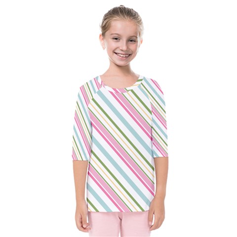 Diagonal Stripes Color Rainbow Pink Green Red Blue Kids  Quarter Sleeve Raglan Tee by Mariart