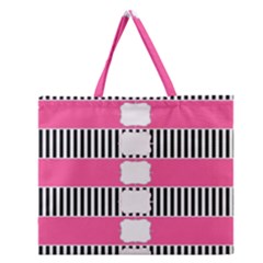 Custom Water Bottle Labels Line Black Pink Zipper Large Tote Bag by Mariart