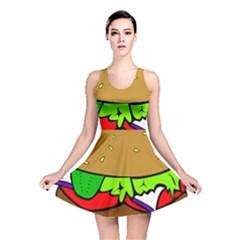 Fast Food Lunch Dinner Hamburger Cheese Vegetables Bread Reversible Skater Dress by Mariart