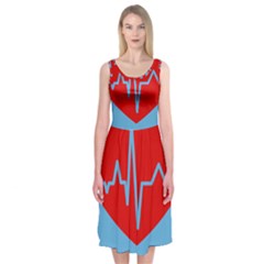 Heartbeat Health Heart Sign Red Blue Midi Sleeveless Dress by Mariart