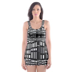 Plaid Black White Skater Dress Swimsuit by Mariart