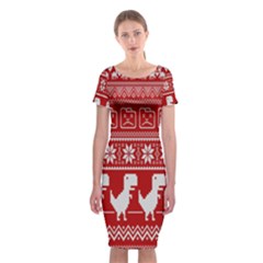 Red Dinosaur Star Wave Chevron Waves Line Fabric Animals Classic Short Sleeve Midi Dress by Mariart