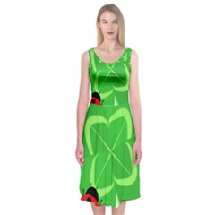 Insect Flower Floral Animals Green Red Line Midi Sleeveless Dress by Mariart