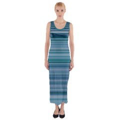 Horizontal Line Blue Fitted Maxi Dress by Mariart