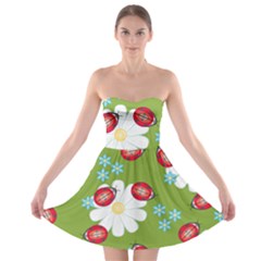 Insect Flower Floral Animals Star Green Red Sunflower Strapless Bra Top Dress by Mariart