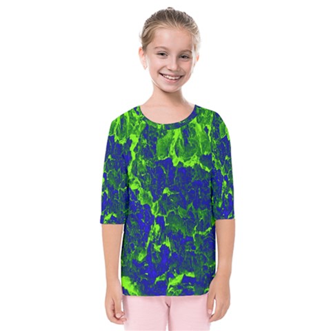 Abstract Green And Blue Background Kids  Quarter Sleeve Raglan Tee by Nexatart