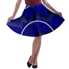 Blue Abstract Pattern Rings Abstract A-line Skater Skirt by Nexatart