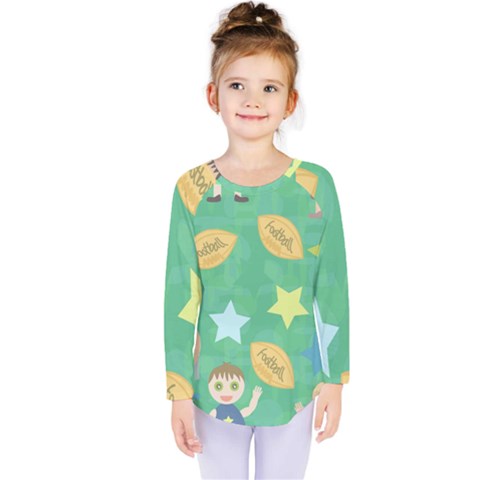 Football Kids Children Pattern Kids  Long Sleeve Tee by Nexatart