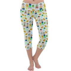 Football Kids Children Pattern Capri Yoga Leggings by Nexatart