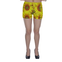 Sunflowers Background Wallpaper Pattern Skinny Shorts by Nexatart