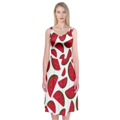 Fruit Watermelon Seamless Pattern Midi Sleeveless Dress by Nexatart