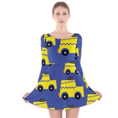 A Fun Cartoon Taxi Cab Tiling Pattern Long Sleeve Velvet Skater Dress by Nexatart