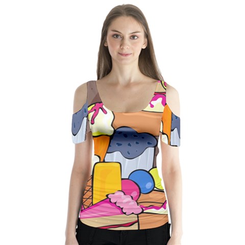 Sweet Stuff Digitally Food Butterfly Sleeve Cutout Tee  by Nexatart