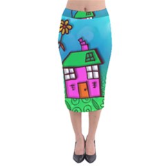 Cartoon Grunge Cat Wallpaper Background Velvet Midi Pencil Skirt by Nexatart