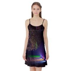 Illuminated Trees At Night Satin Night Slip by Nexatart