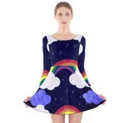 Rainbow Animation Long Sleeve Velvet Skater Dress by Nexatart