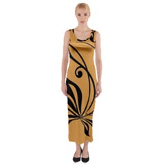 Black Brown Floral Symbol Fitted Maxi Dress by Mariart