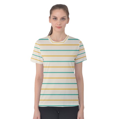 Horizontal Line Yellow Blue Orange Women s Cotton Tee by Mariart