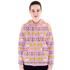 Easter - Chick And Tulips Women s Zipper Hoodie by Valentinaart