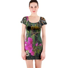 Hatha Yoga On Flowers Short Sleeve Bodycon Dress by StandAndStare