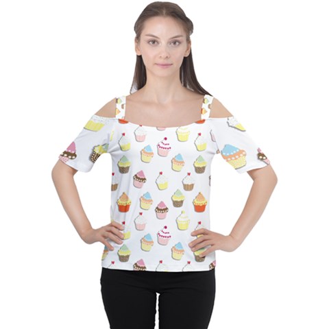 Cupcakes Pattern Women s Cutout Shoulder Tee by Valentinaart