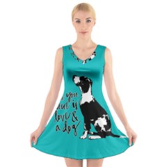 Dog Person V-neck Sleeveless Skater Dress by Valentinaart