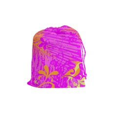 Spring Tropical Floral Palm Bird Drawstring Pouches (medium)  by Nexatart