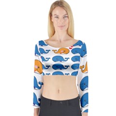 Fish Animals Whale Blue Orange Love Long Sleeve Crop Top by Mariart