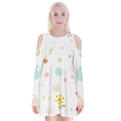 Flower Floral Star Balloon Bubble Velvet Long Sleeve Shoulder Cutout Dress by Mariart