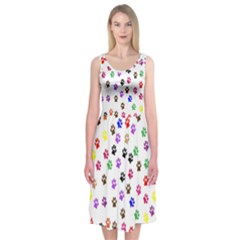 Paw Prints Dog Cat Color Rainbow Animals Midi Sleeveless Dress by Mariart