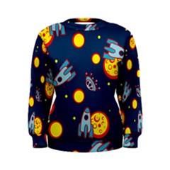 Rocket Ufo Moon Star Space Planet Blue Circle Women s Sweatshirt by Mariart