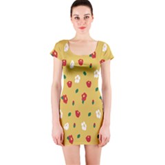 Tulip Sunflower Sakura Flower Floral Red White Leaf Green Short Sleeve Bodycon Dress by Mariart