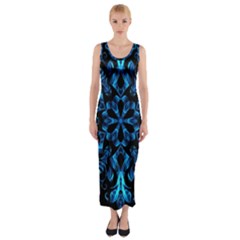 Blue Snowflake On Black Background Fitted Maxi Dress by Nexatart