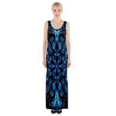 Blue Snowflake On Black Background Maxi Thigh Split Dress by Nexatart