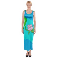 Frog Flower Lilypad Lily Pad Water Fitted Maxi Dress by Nexatart