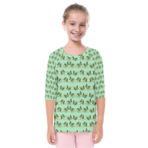 Green Butterflies Kids  Quarter Sleeve Raglan Tee by linceazul