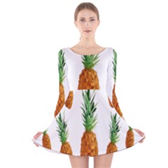 Pineapple Print Polygonal Pattern Long Sleeve Velvet Skater Dress by Nexatart