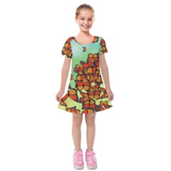 Monarch Butterflies Kids  Short Sleeve Velvet Dress by linceazul