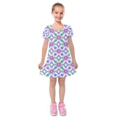 Multicolor Ornate Check Kids  Short Sleeve Velvet Dress by dflcprintsclothing