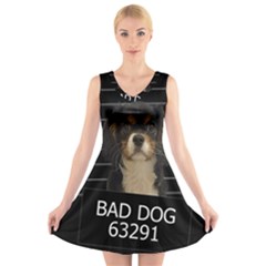 Bad Dog V-neck Sleeveless Skater Dress by Valentinaart