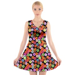 Colorful Yummy Donuts Pattern V-neck Sleeveless Skater Dress by EDDArt