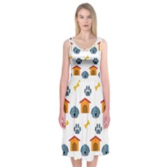 Bone House Face Dog Midi Sleeveless Dress by Mariart