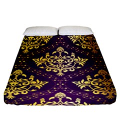 Flower Purplle Gold Fitted Sheet (california King Size) by Mariart