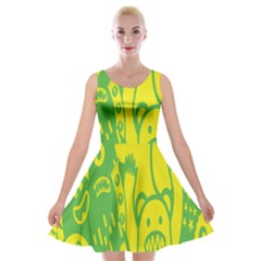 Easter Monster Sinister Happy Green Yellow Magic Rock Velvet Skater Dress by Mariart