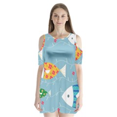 Fish Cute Swim Blue Sea Shoulder Cutout Velvet  One Piece by Mariart