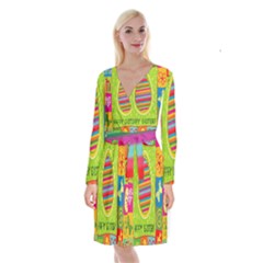 Happy Easter Butterfly Love Flower Floral Color Rainbow Long Sleeve Velvet Front Wrap Dress by Mariart