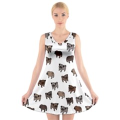 Pug Dog Pattern V-neck Sleeveless Skater Dress by Valentinaart