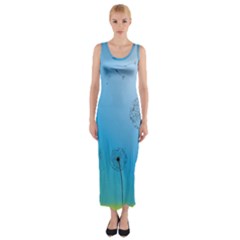 Flower Back Blue Green Sun Fly Fitted Maxi Dress by Mariart