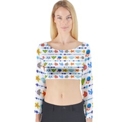 Coral Reef Fish Coral Star Long Sleeve Crop Top by Mariart