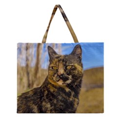 Adult Wild Cat Sitting And Watching Zipper Large Tote Bag by dflcprints